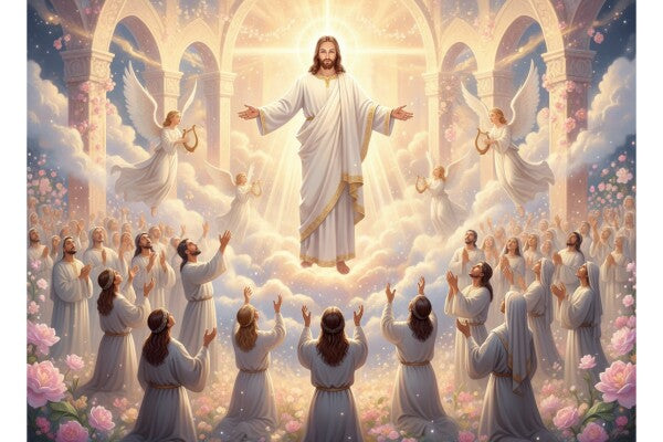 JESUS HOVERING AMONG ADORING WORSHIPPERS