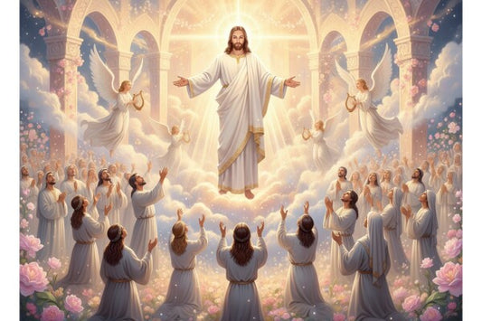 JESUS HOVERING AMONG ADORING WORSHIPPERS