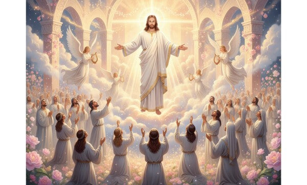 JESUS HOVERING AMONG ADORING WORSHIPPERS