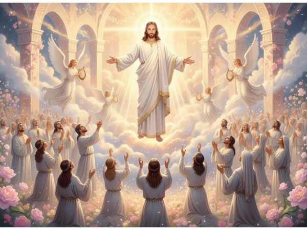 JESUS HOVERING AMONG ADORING WORSHIPPERS