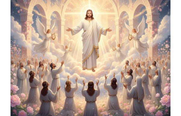 JESUS HOVERING AMONG ADORING WORSHIPPERS