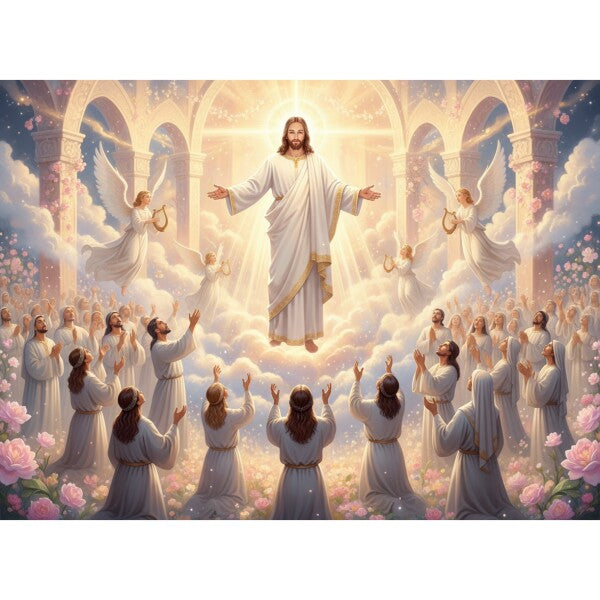 JESUS HOVERING AMONG ADORING WORSHIPPERS