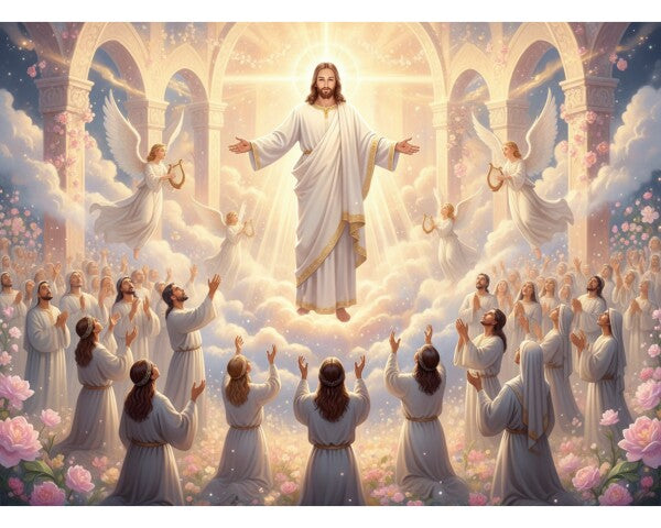 JESUS HOVERING AMONG ADORING WORSHIPPERS