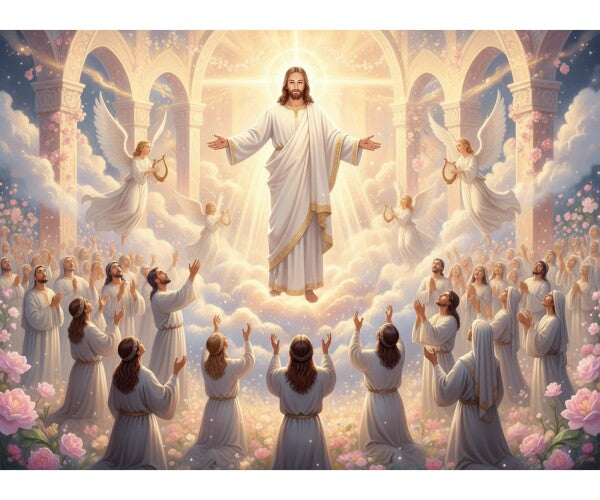 JESUS HOVERING AMONG ADORING WORSHIPPERS