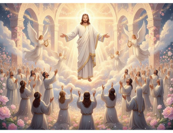 JESUS HOVERING AMONG ADORING WORSHIPPERS