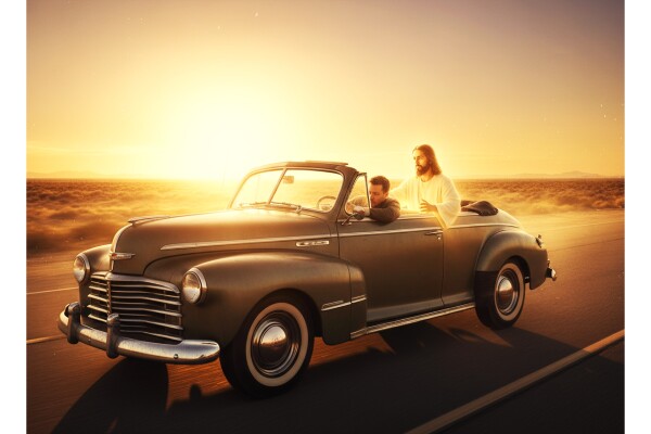 JESUS CONTROLS CAR DRIVEN BY SLEEPING MAN