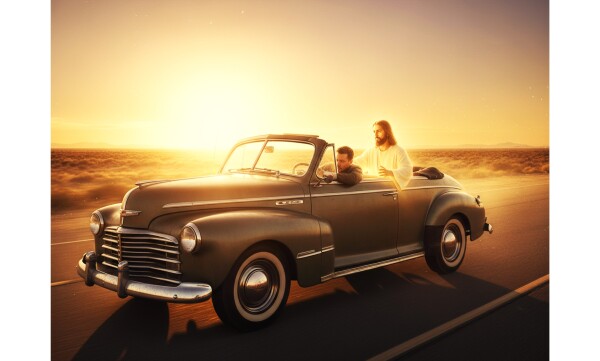 JESUS CONTROLS CAR DRIVEN BY SLEEPING MAN