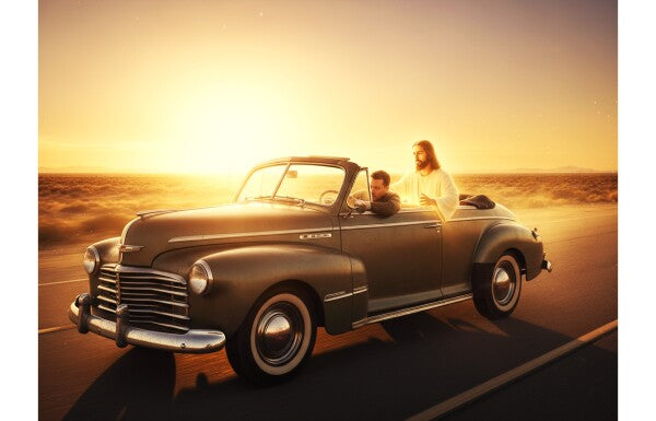 JESUS CONTROLS CAR DRIVEN BY SLEEPING MAN