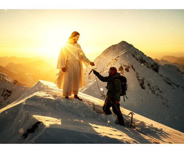JESUS ON SNOWY MOUNTAIN AIDS STRANDED CLIMBER