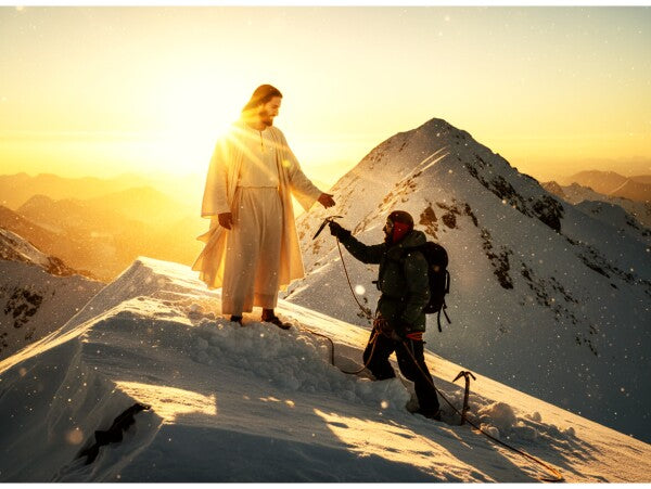 JESUS ON SNOWY MOUNTAIN AIDS STRANDED CLIMBER