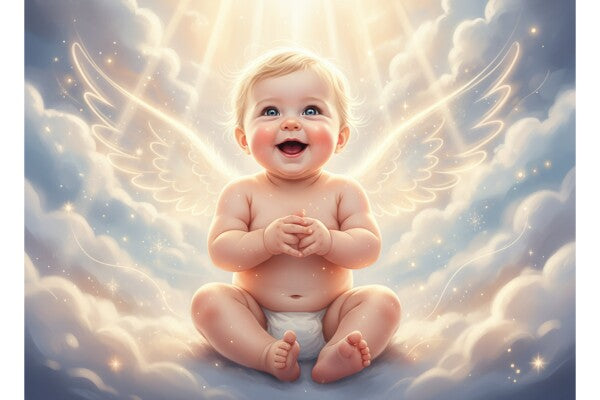 BEAUTIFUL ANGEL BABY ON PINK CLOUDS