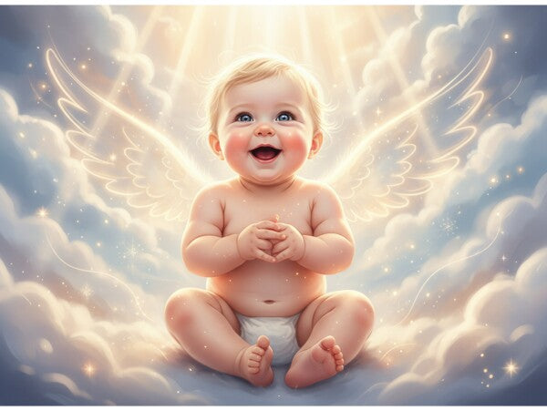 BEAUTIFUL ANGEL BABY ON PINK CLOUDS