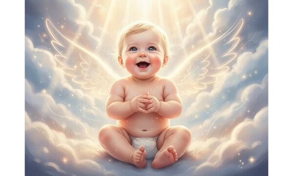 BEAUTIFUL ANGEL BABY ON PINK CLOUDS