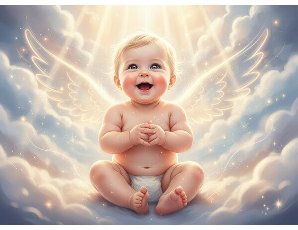 BEAUTIFUL ANGEL BABY ON PINK CLOUDS