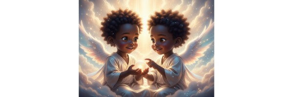BLACK TWIN ANGEL BABIES ON COLORFUL CLOUDS