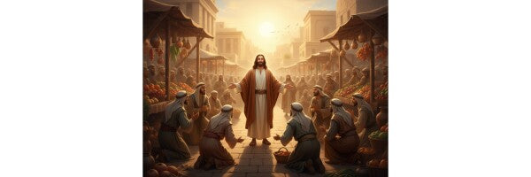 JESUS IN MARKETPLACE GREETS BOWING VENDORS
