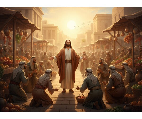 JESUS IN MARKETPLACE GREETS BOWING VENDORS