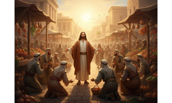 JESUS IN MARKETPLACE GREETS BOWING VENDORS