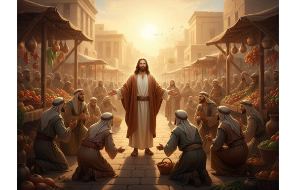JESUS IN MARKETPLACE GREETS BOWING VENDORS
