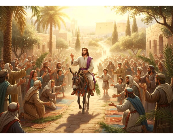 JESUS RIDES DONKEY ON PALM SUNDAY--TWO