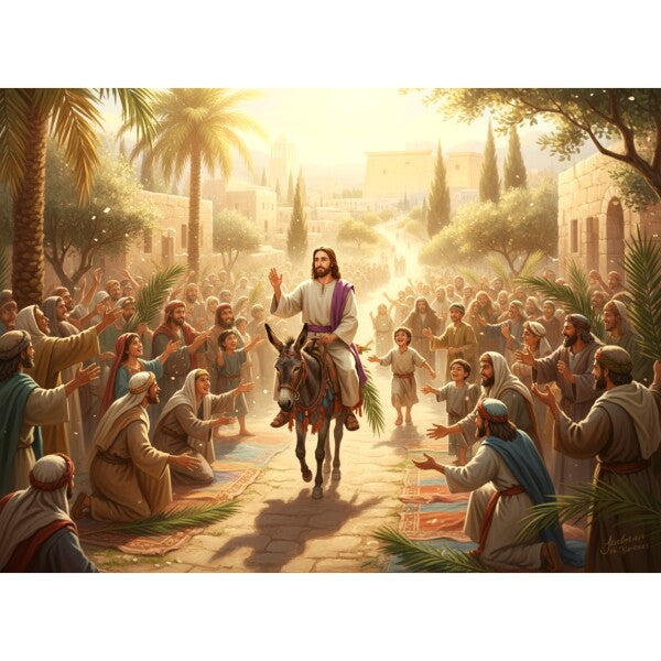 JESUS RIDES DONKEY ON PALM SUNDAY--TWO