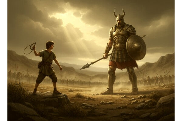 DAVID CONFRONTS GOLIATH, THE GIANT