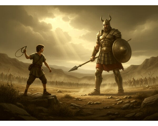 DAVID CONFRONTS GOLIATH, THE GIANT