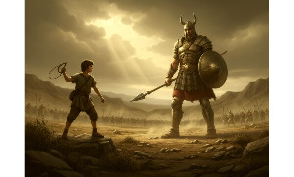DAVID CONFRONTS GOLIATH, THE GIANT