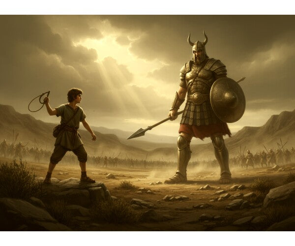 DAVID CONFRONTS GOLIATH, THE GIANT
