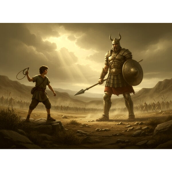 DAVID CONFRONTS GOLIATH, THE GIANT