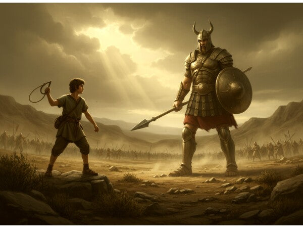 DAVID CONFRONTS GOLIATH, THE GIANT