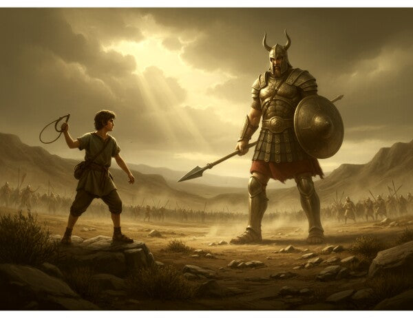 DAVID CONFRONTS GOLIATH, THE GIANT