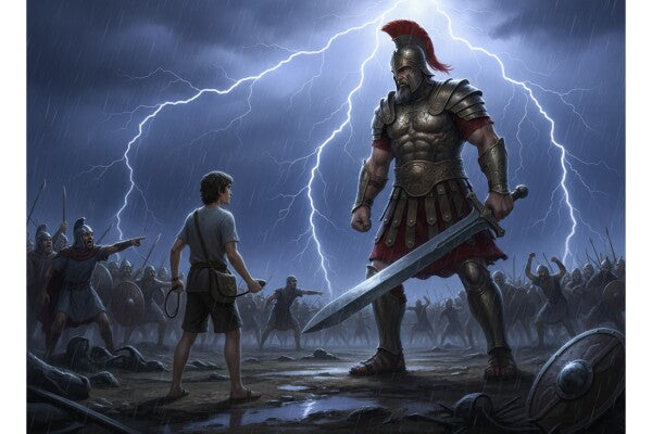 JESUS CONFRONTS GOLIATH--THREE