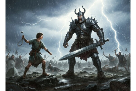 DAVID CONFRONTS GOLIATH IN A THUNDERSTORM