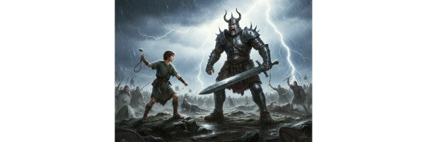DAVID CONFRONTS GOLIATH IN A THUNDERSTORM