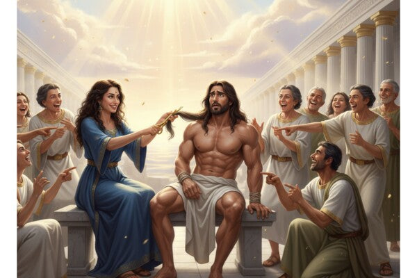 DELILAH CLIPS SAMPSON'S HAIR, THE SOURCE OF HIS STRENGTH--TWO