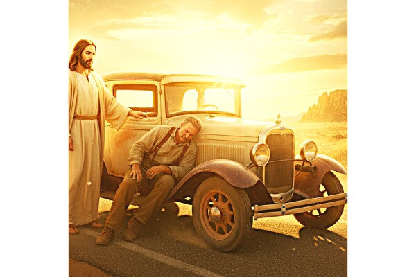 JESUS AIDS OLD MAN WITH BROKEN-DOWN PICKUP TRUCK