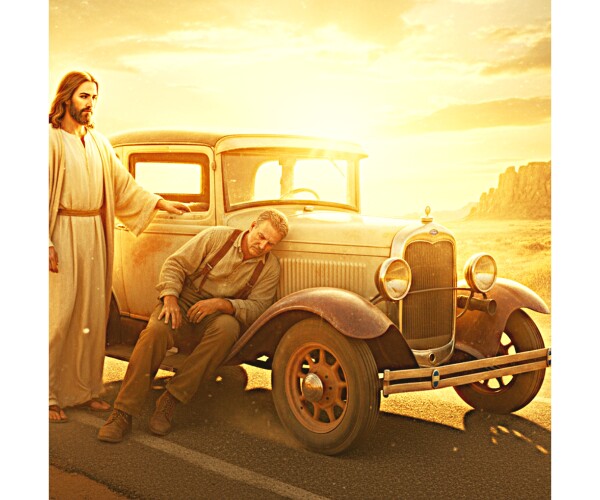 JESUS AIDS OLD MAN WITH BROKEN-DOWN PICKUP TRUCK