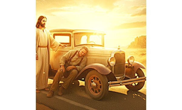 JESUS AIDS OLD MAN WITH BROKEN-DOWN PICKUP TRUCK