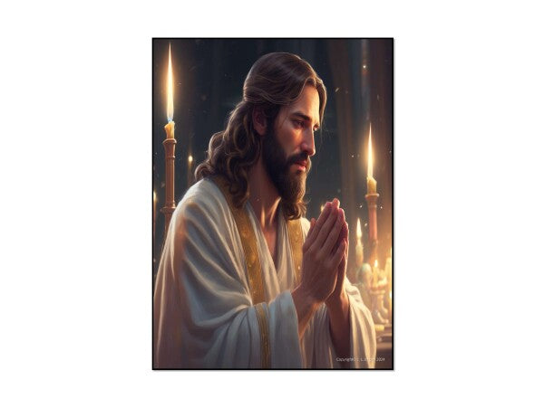JESUS PRAYING AMONG LIGHTED CANDLES--TWO--UNISEX T-Shirts